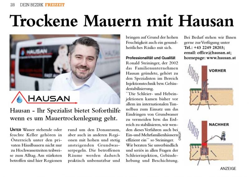 Bericht im Dein Bezirk über Mauertrockenlegung
